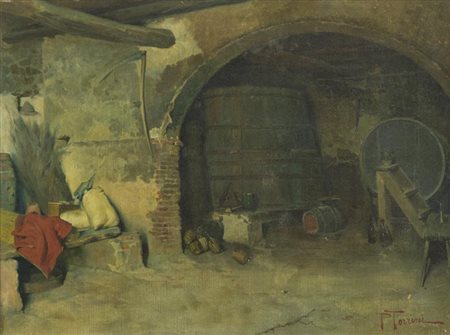 Pietro Torrini (1852 1920) Cantina Olio su tela, cm. 31,5x42 Firmato in basso...