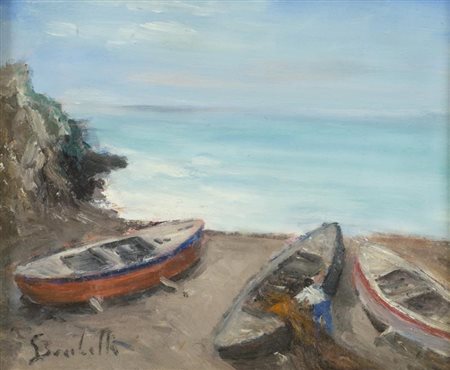 Gaetano Bocchetti (Napoli 1888 1990) Barche sulla spiaggia Olio su tavola,...