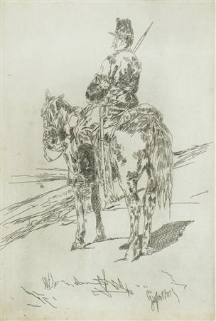 Giovanni Fattori (Livorno 1825 Firenze 1908) Soldato a cavallo Acquaforte di...