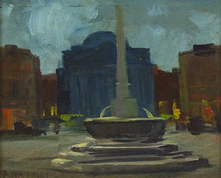 Renato Natali (Livorno 1883 1979) Piazza Olio su tavola, cm. 21x26 Firmato in...