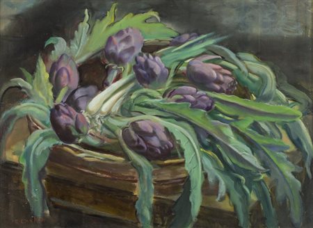 Elisabeth Chaplin (Fontainbleau, Francia 1890 Fiesole 1982) Carciofi Olio su...