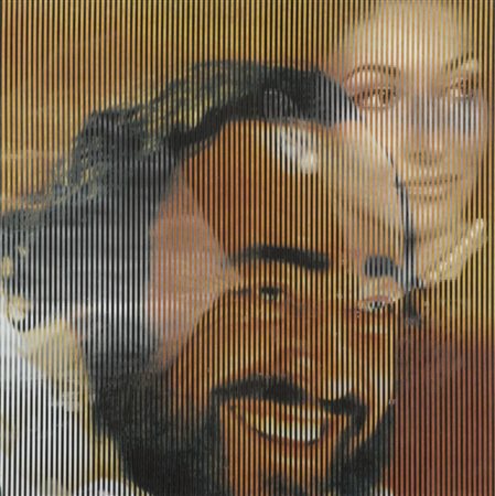 Malipiero (Brescia 1934) Callas - Pavarotti 2005 Collage su tavola, cm. 80x80...