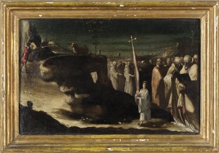 Scuola senese inizi sec.XVII "Apparizione di San Michele Arcangelo sul monte...