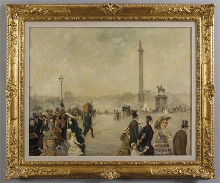 ERNESTO GIROUX (1851-1888) Veduta di Trafalgar Square, Londra olio cm....