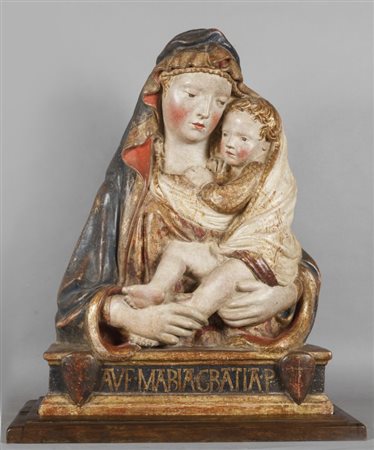 Madonna con Bambino, stucco policromo, Firenze sec.XVI cm.60x20xh.84
