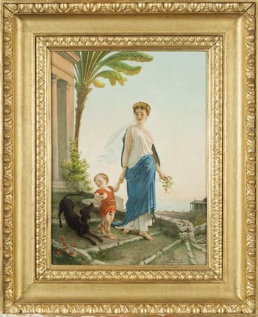 EGISTO SARRI (1837-1901) Mamma con figlioolio cm. 31x42