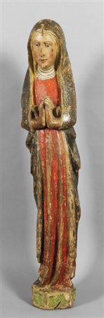 Madonna in legno intagliato e laccato in policromia, Italia centrale...