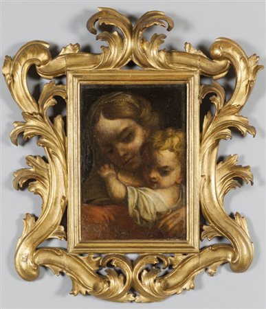 Scuola parmigiana sec.XVIII "Madonna con Bambino"olio, bella cornice barocca...