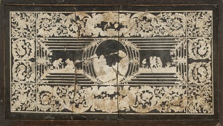 Piano in scagliola con disegni bianchi su fondo nero, Carpi sec. XVIII...