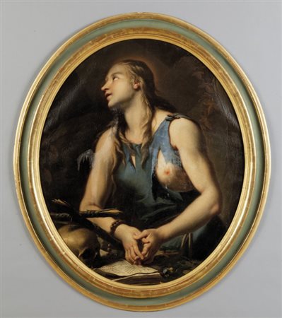 Scuola napoletana sec.XVIII "La Maddalena" olio di forma ovalecm. 78x97