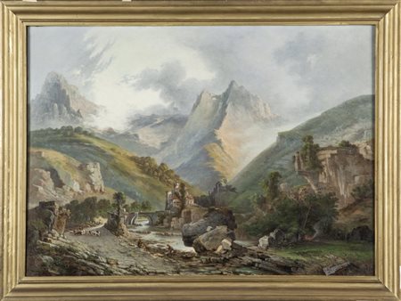 AGOSTINO FOSSATI (1830-1904) Il monte forato dietro Forte dei Marmiolio...