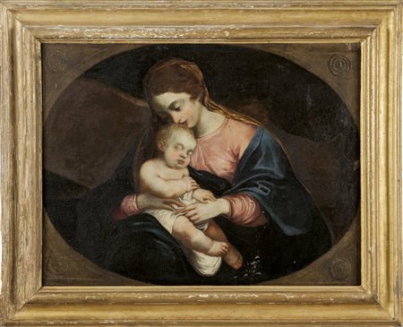 Scuola emiliana sec.XVIII "Madonna con Bambino" oliocm. 100x73