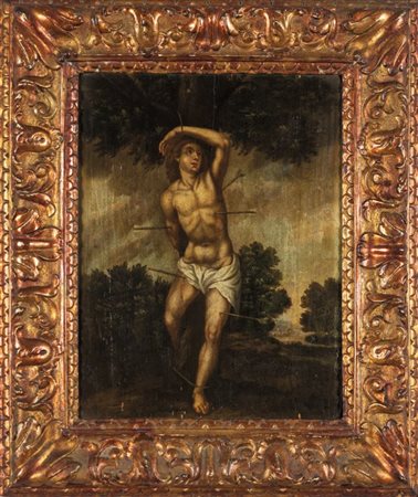 "San Sebastiano" olio su tavola, sec.XVIIcm. 47x35sul retro ceralacca di...