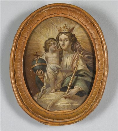 "Madonna con Bambino" olio su rame di forma ovale, Genova sec. XVIIIcm. 11x14