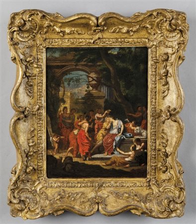 Scuola francese sec.XVIII "Scena allegorica" olio, cornice doratacm. 22x30