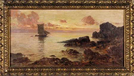 CESARE BENTIVOGLIO (1868-1952) Paesaggio marinoolio f.to in b.a ds.cm. 102x50