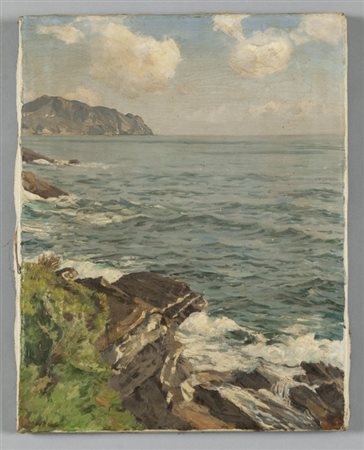 "Promontorio di Portofino" olio, f.to in b.a. ds., sec.XXcm. 44x55