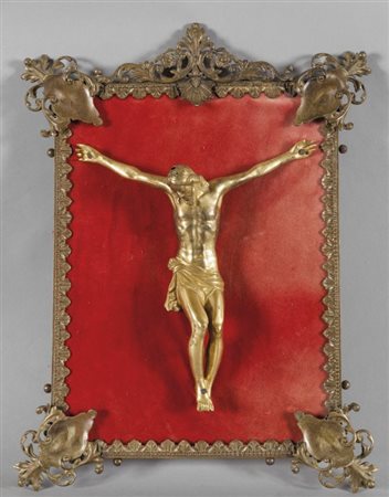 Cristo in bronzo dorato dentro cornice in rame, Toscana sec.XVIIcm.29x32