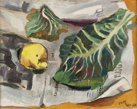 RENATO GUTTUSO Bagheria 1912 - Roma 1987 Composizione di limone, foglia di...