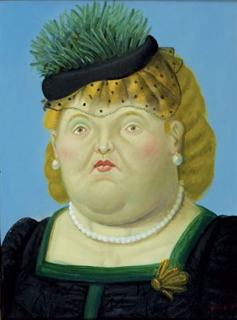 FERNANDO BOTERO Medellìn(Colombia) 1932 Society Lady 1997 Olio su tela cm 41...