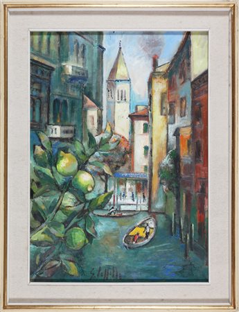 CAPPELLO EMANUELE (n. 1936) Calle di Venezia. Olio su tela. Cm 50,00 x 70,00....