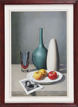CELADA DA VIRGILIO UGO (1895 - 1995) Composizione con frutta e vasi. Olio su...