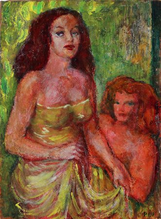 SASSU ALIGI (1912 - 2000) Donna in giallo. 1948. Olio su tela . Cm 29,00 x...