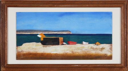 MAGAZZINI SALVATORE (n. 1955) Marina. Olio su tavola. Cm 50,00 x 25,00. Firma...