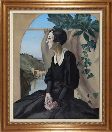 CELADA DA VIRGILIO UGO (1895 - 1995) Ritratto nel paesaggio. Olio su tela. Cm...