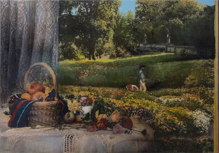 GIUSEPPE GIANNINI (1937)All'esterno il giardino&hellip;Tecnica mista su...