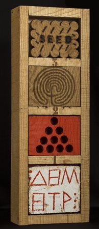 JOE TILSON (1928)Seed, Labyrinth, Tetraktys, Demeter, 1982Scultura in legno...