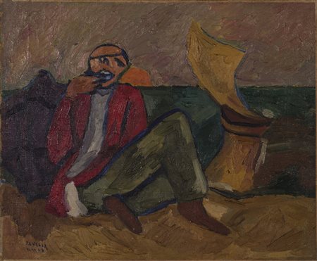 ANGELO SAVELLI (1911-1995)Il pescatore, 1944Olio su telaCm 46x54,5Firma,...