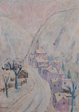 ANGELO DEL BON (1898-1952)Borgo sotto la neve, 1946Olio su tela Cm 70x50Firma...