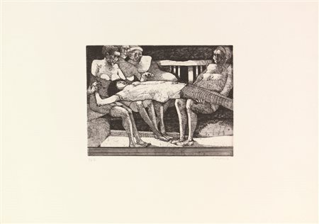 Karl Plattner, La ragazza svenuta, 1972, acquaforte su carta, cm. 50x70...