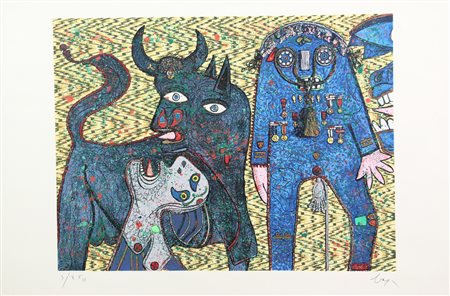 Enrico Baj, Guernica, litografia e glitter su carta, cm. 70x100, es. 3/250,...