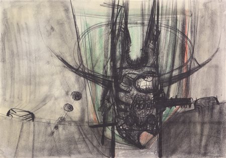 Tino Vaglieri, Senza titolo, 1958, tecnica mista su carta, cm. 34,5x49,...