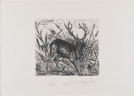 ANTONIO LIGABUE (Zurigo 1899 - Gualtieri 1965) Il cervo Litografia, ex....