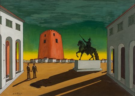 GIORGIO DE CHIRICO (Volos 1888 - Roma 1978) Piazza d'Italia (con statua...