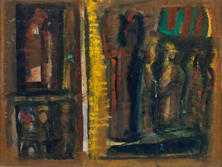 MARIO SIRONI (Sassari 1885 - Milano 1961) Composizione, 1954 circa Tempera e...