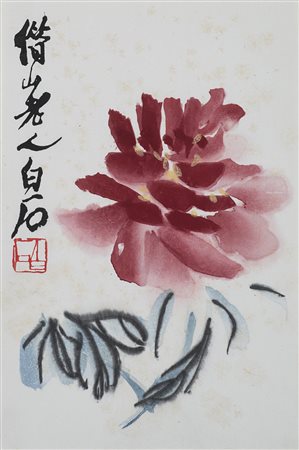 Album di sei stampe di rami in fiore, decorate a mano nello stile di Qi...