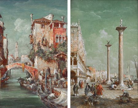 ZENO E. Chioggia 1880 - Milano 1956 Capriccio veneziano lotto di 2 olii su...