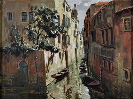 PRIVATO COSIMO Venezia 1889 - 1971 Canale veneziano olio su tela 60x80 firma...