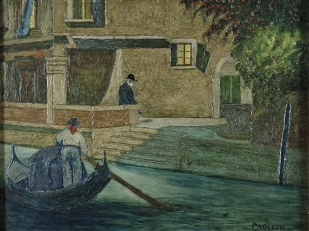 PAOLETTI RODOLFO Venezia 1866 - 1930 Scena veneziana olio su tavola 30x40...