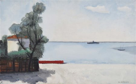 DINON MARIO Venezia 1914 - 1967 Paesaggio lagunare olio su tela 50x80 firma...