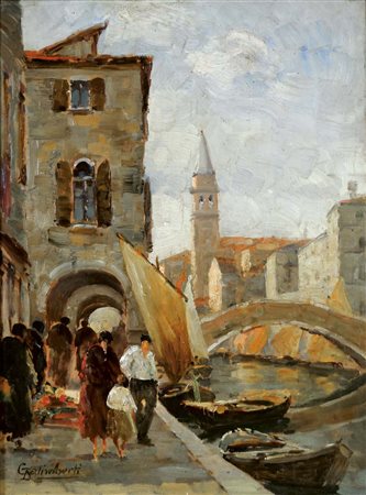 GALIMBERTI DARIO Chioggia 1881 - 1966 Rio veneziano olio su tavola 40x30...