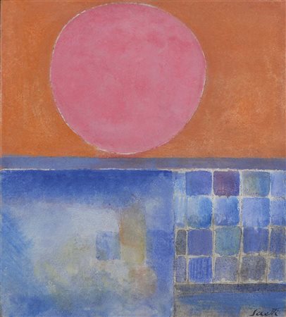 SAETTI BRUNO Bologna 1902 - Venezia 1984 Paesaggio col sole affresco su tela...