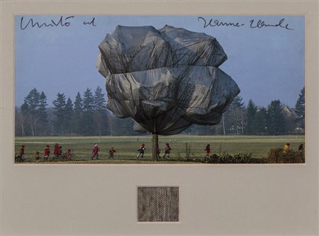 CHRISTO &amp; JEAN CLAUDE (1935)Wrappe TreesPostcard e tessutoCm...