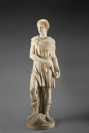 "David" scultura in marmo (h. cm 94) (difetti). Firmato alla base Alceo...