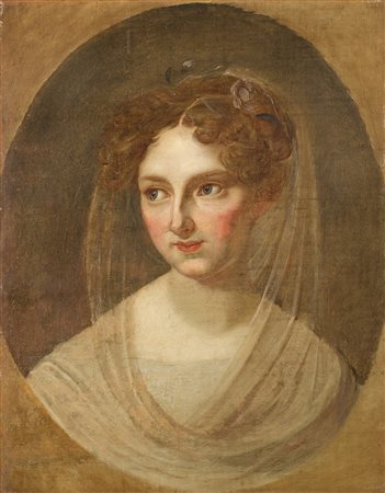 Scuola del secolo XVIII "Ritratto di donna con capelli rossi" olio su tela...