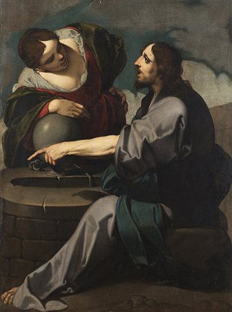 Scuola del sec. XVII "Cristo e la Samaritana al pozzo" olio su tela (cm...